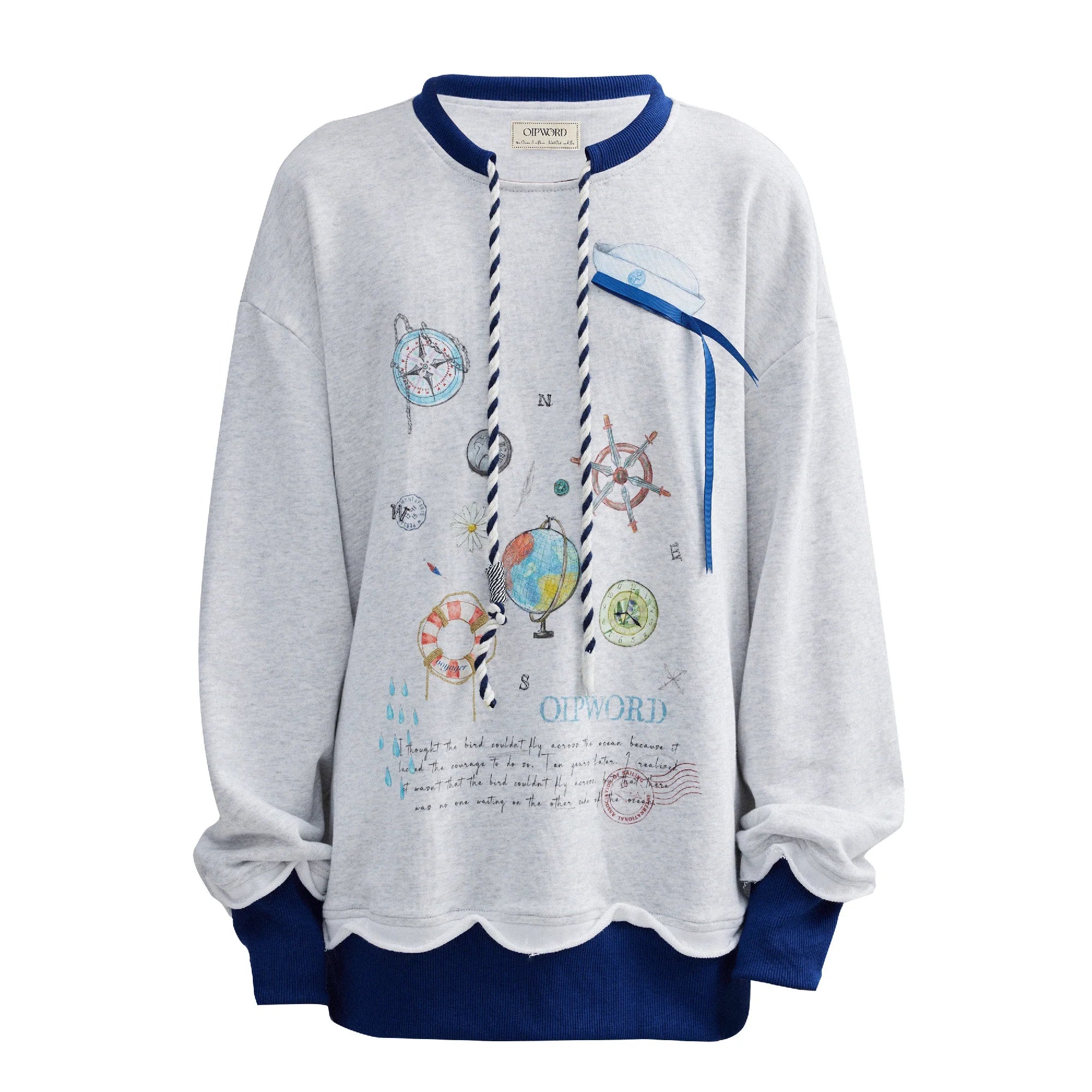 OIPWORD Voyager Graphic Scallop-Hem Sweatshirt