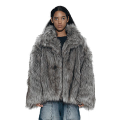 VANN VALRENCÉ Plush-Collar Volume-Fit Faux Fur Coat
