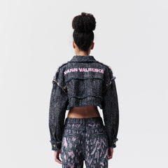 VANN VALRENCE Distressed Frayed Cropped Denim Jacket