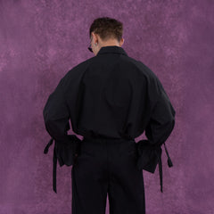 CLP Drawstring Ruffled Cuff Oversized Shirt