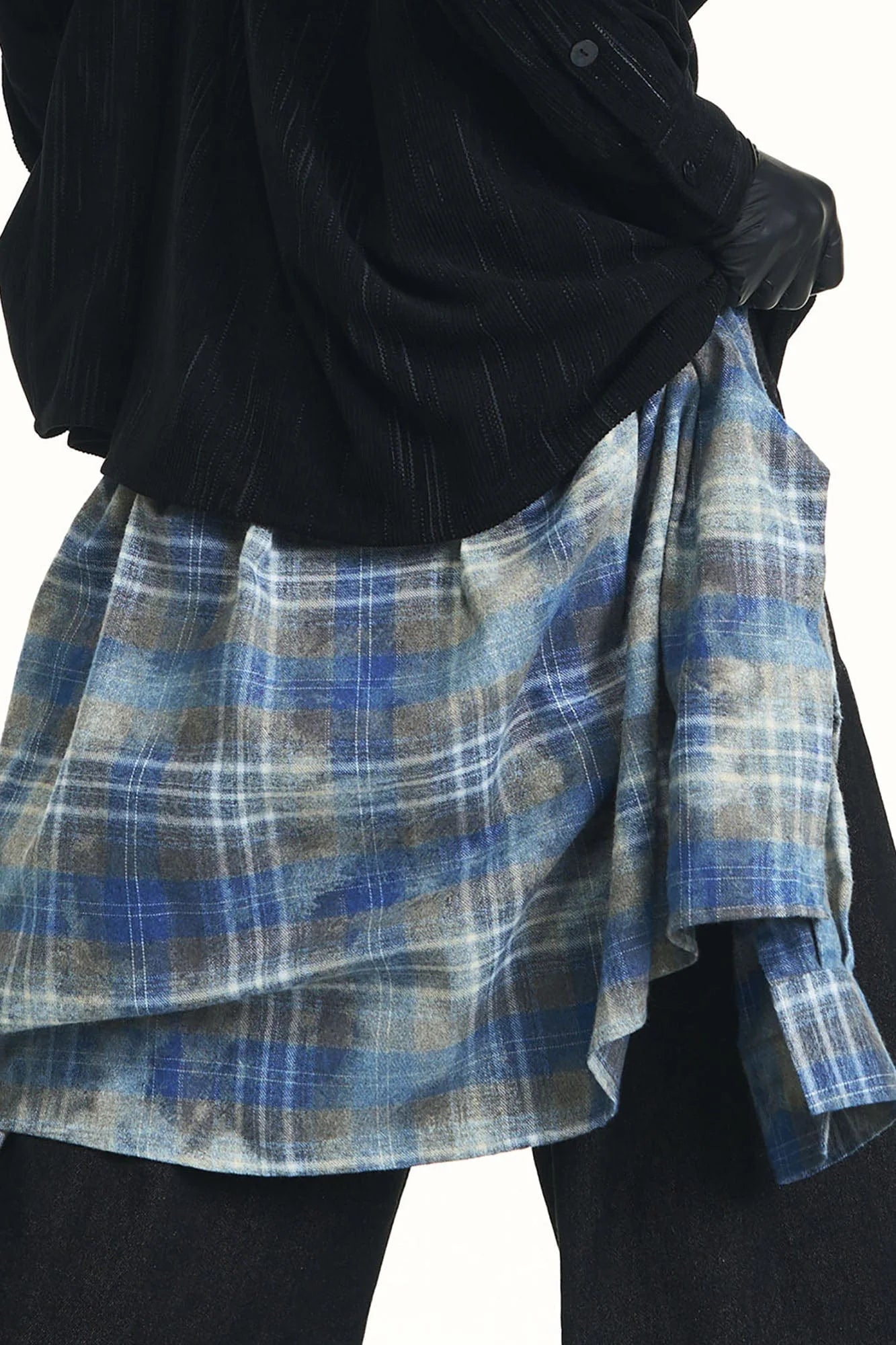 RELABEL Detachable Plaid Flap Panel Wide-Leg Pants