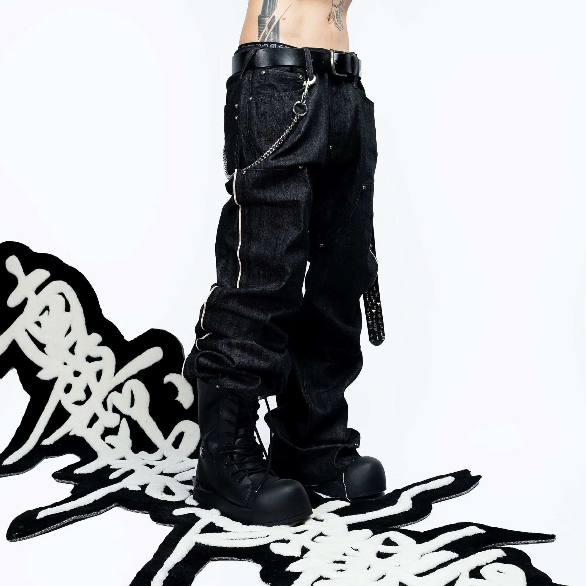 FVVO Selvedge Embroidered Double-Knee Raw Denim Pants