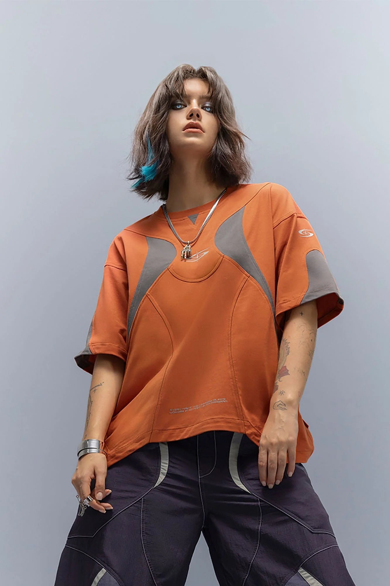 XIPHEVIL Curve Spliced Quick-Dry Sorona T-Shirt Orange