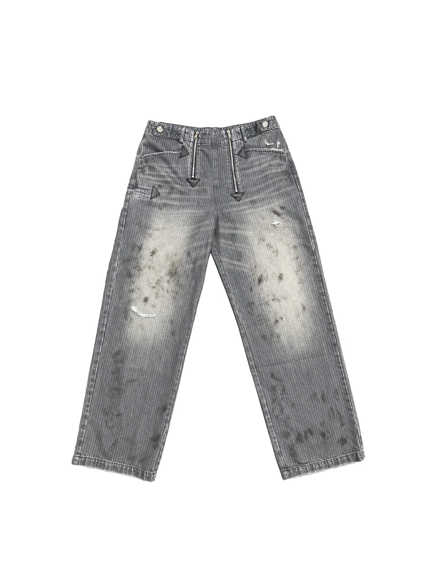 RICHILL Distressed Pinstriped Embroidered Jeans