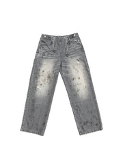 RICHILL Distressed Pinstriped Embroidered Jeans