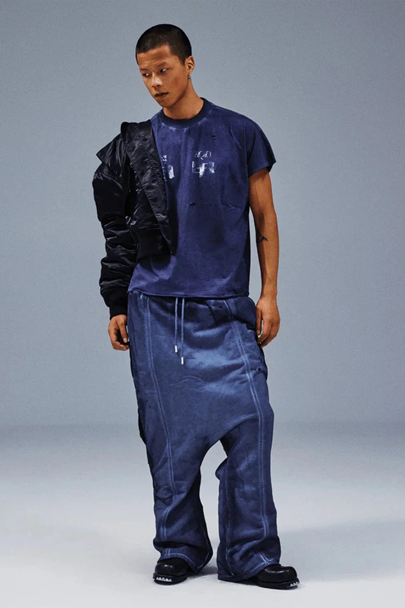 TECNINEGROUP Middle-Panel Washed Drop-Crotch Sweatpants