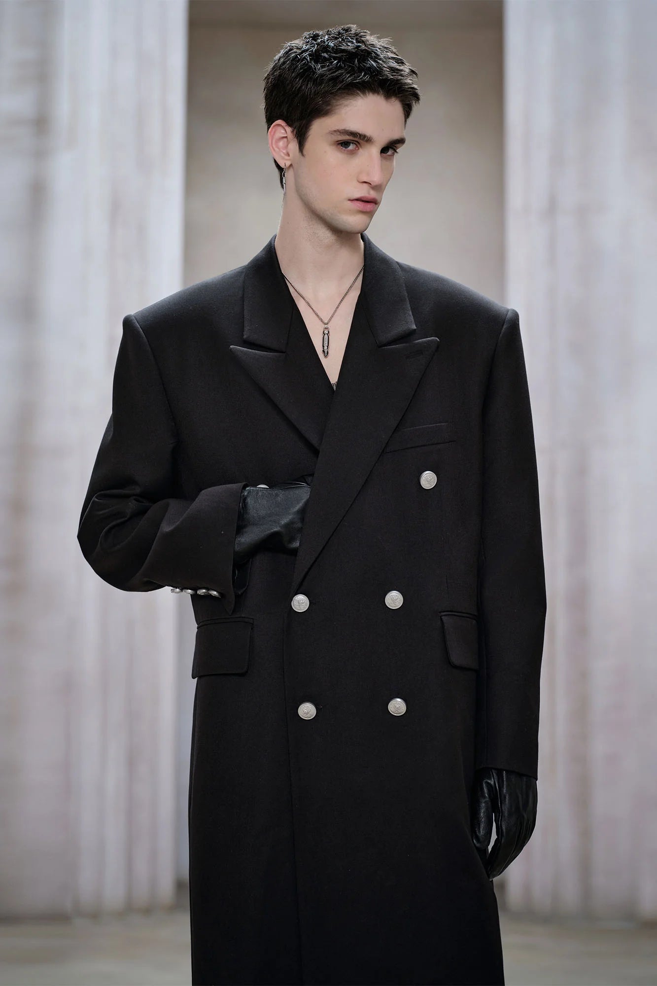 FACEONLAB Structured Double-Breasted Overcoat
