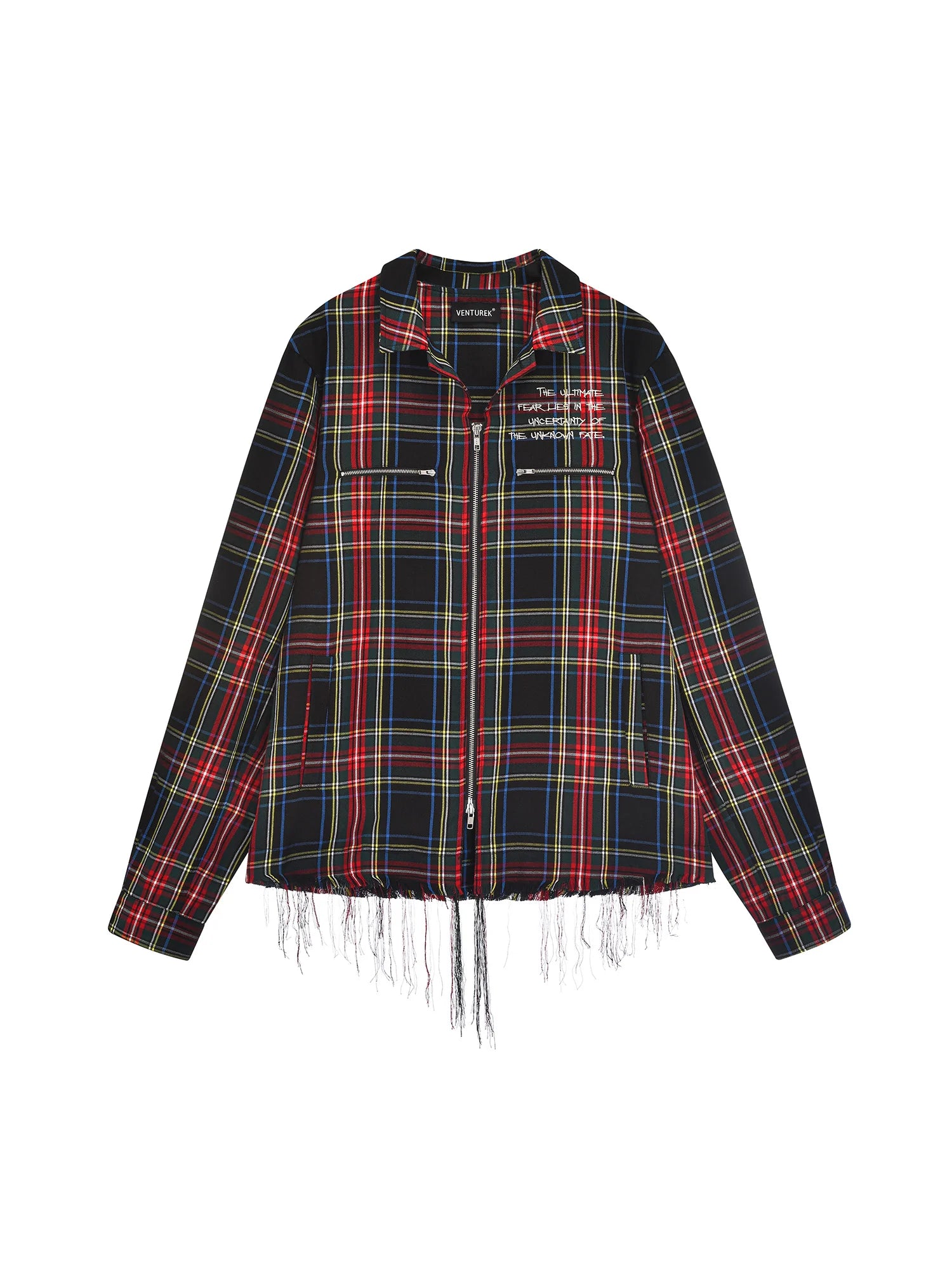 VENTUREK Punk Frayed Plaid Embroidered Jacket