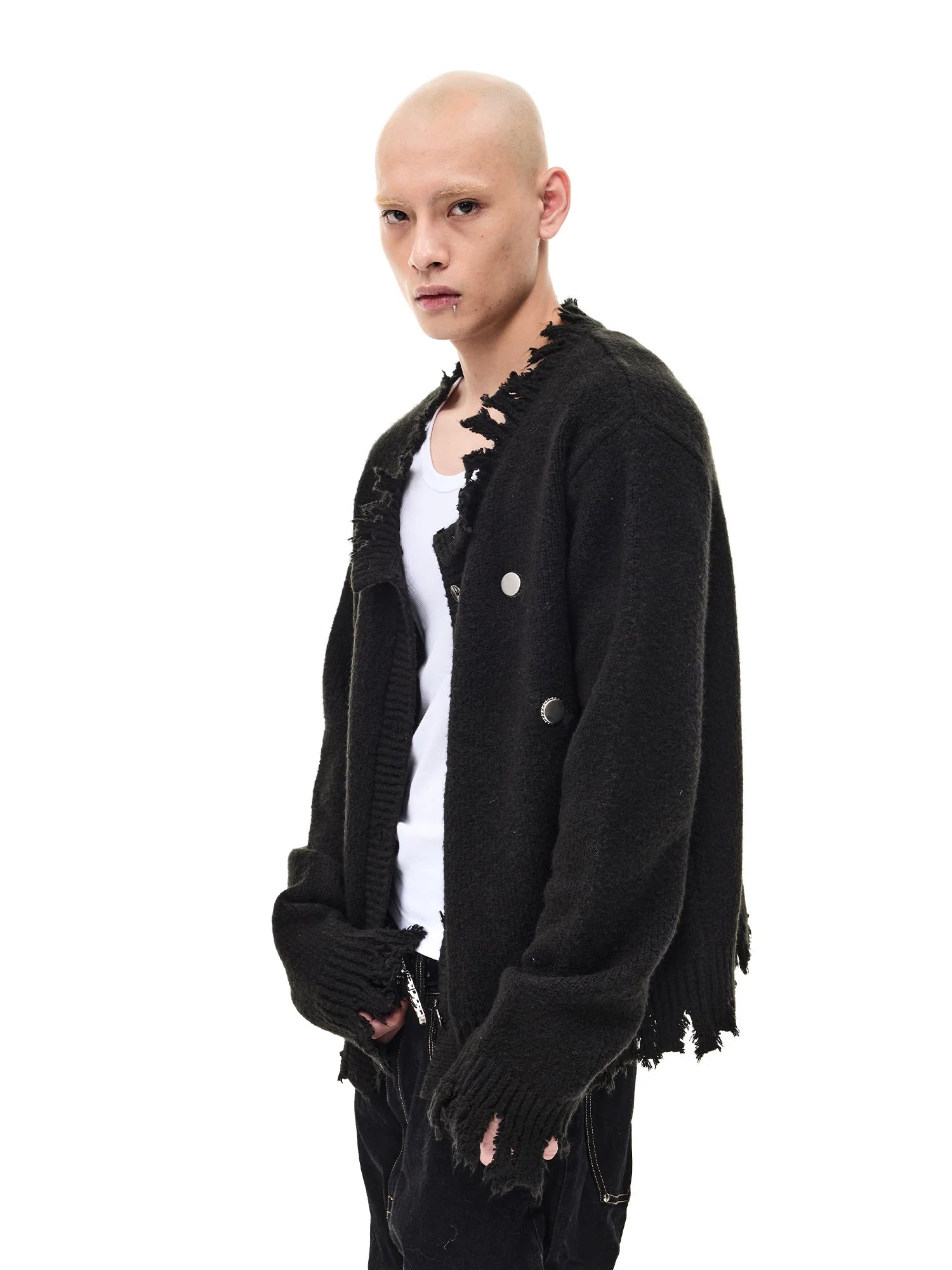 WHISTLEHUNTER Distressed Frayed-Edge Badge Cardigan