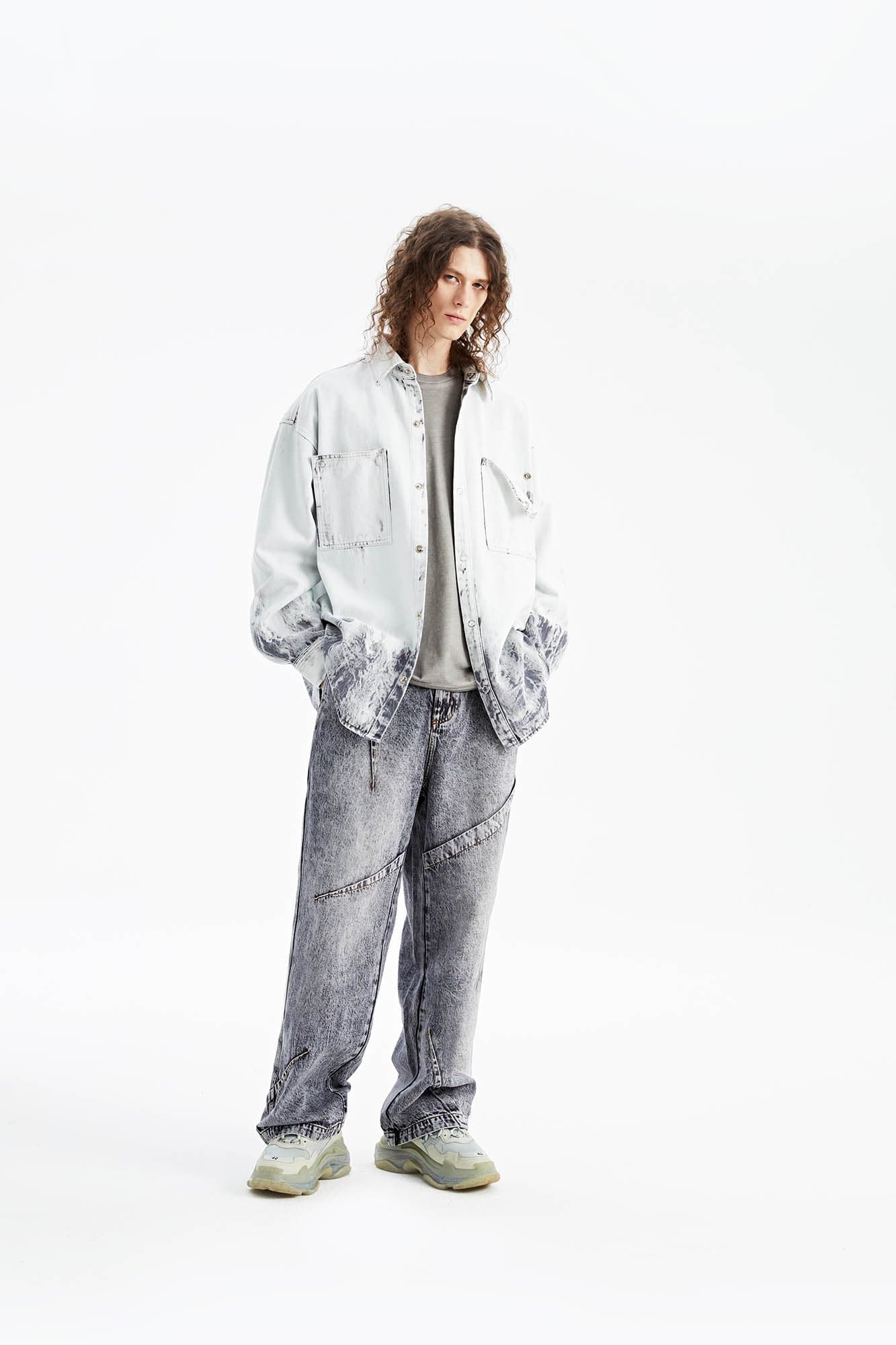 ORGANIC EMOTION Distressed Snow Mountain Tie-Dye Denim Shirt