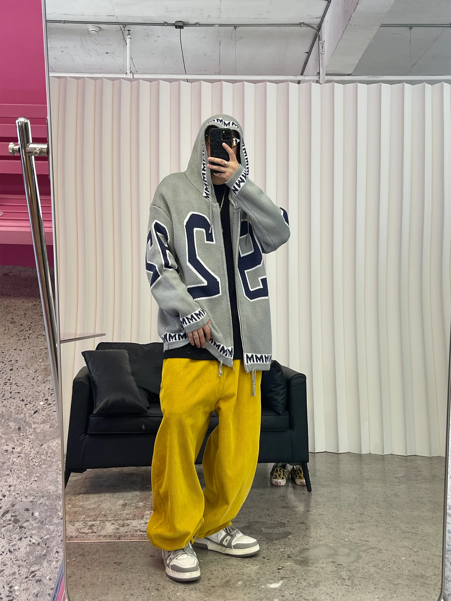 ME DA IGUAL Number-Jacquard Knit Zip Hoodie