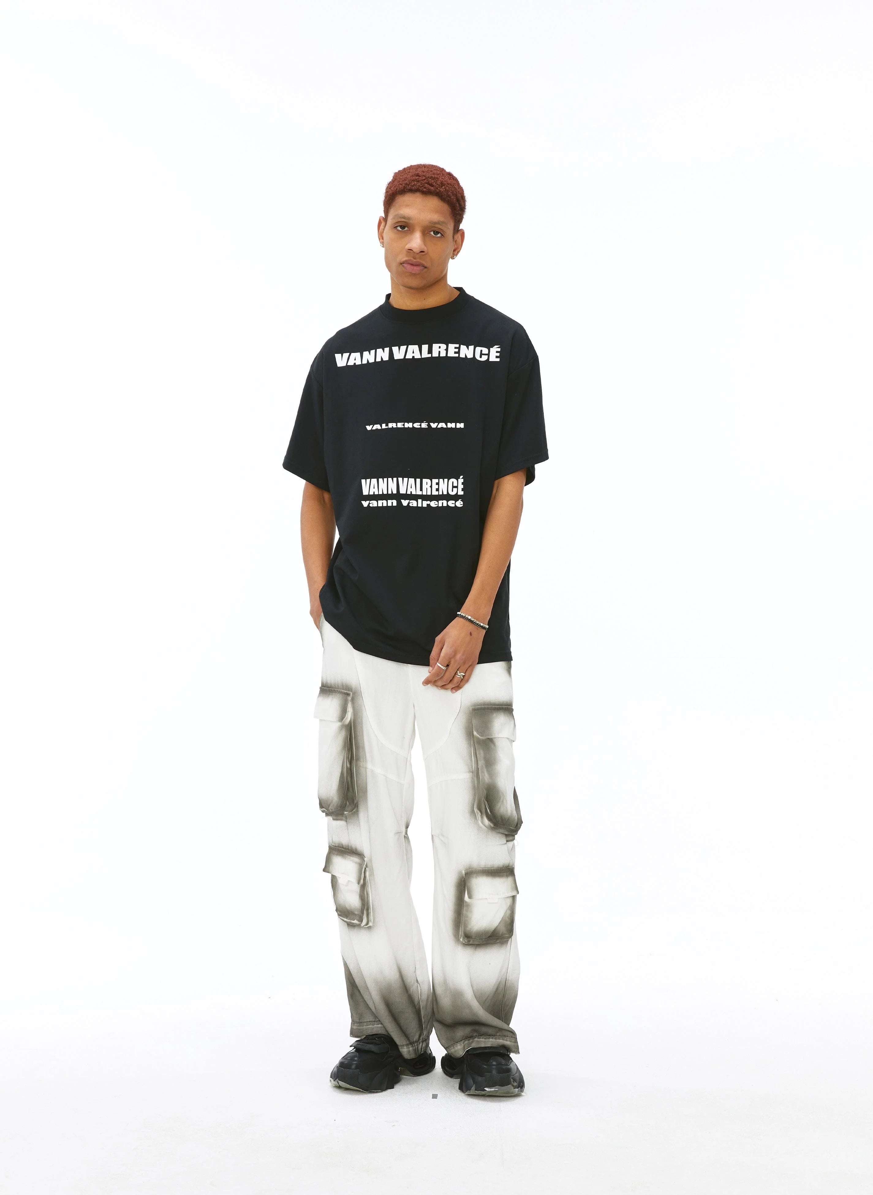 VANN VALRENCE Faded Spray-Dyed Multi-Pocket Cargo Pants