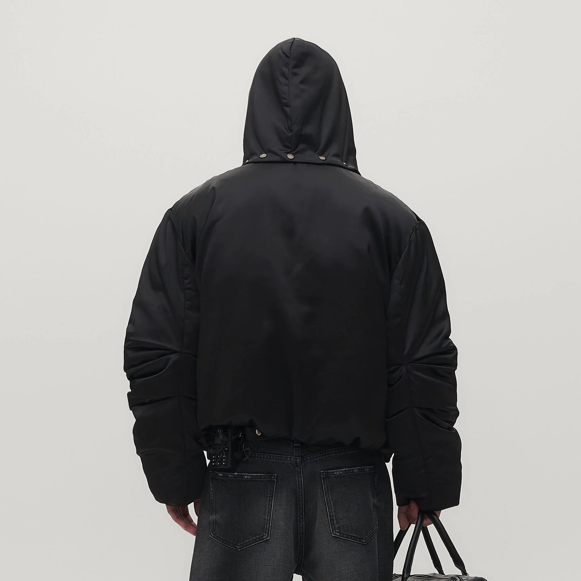 SAVAGEGROWTHWORLD Detachable Hood Satin Oversized Bomber Jacket