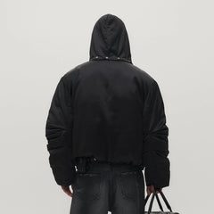 SAVAGEGROWTHWORLD Detachable Hood Satin Oversized Bomber Jacket