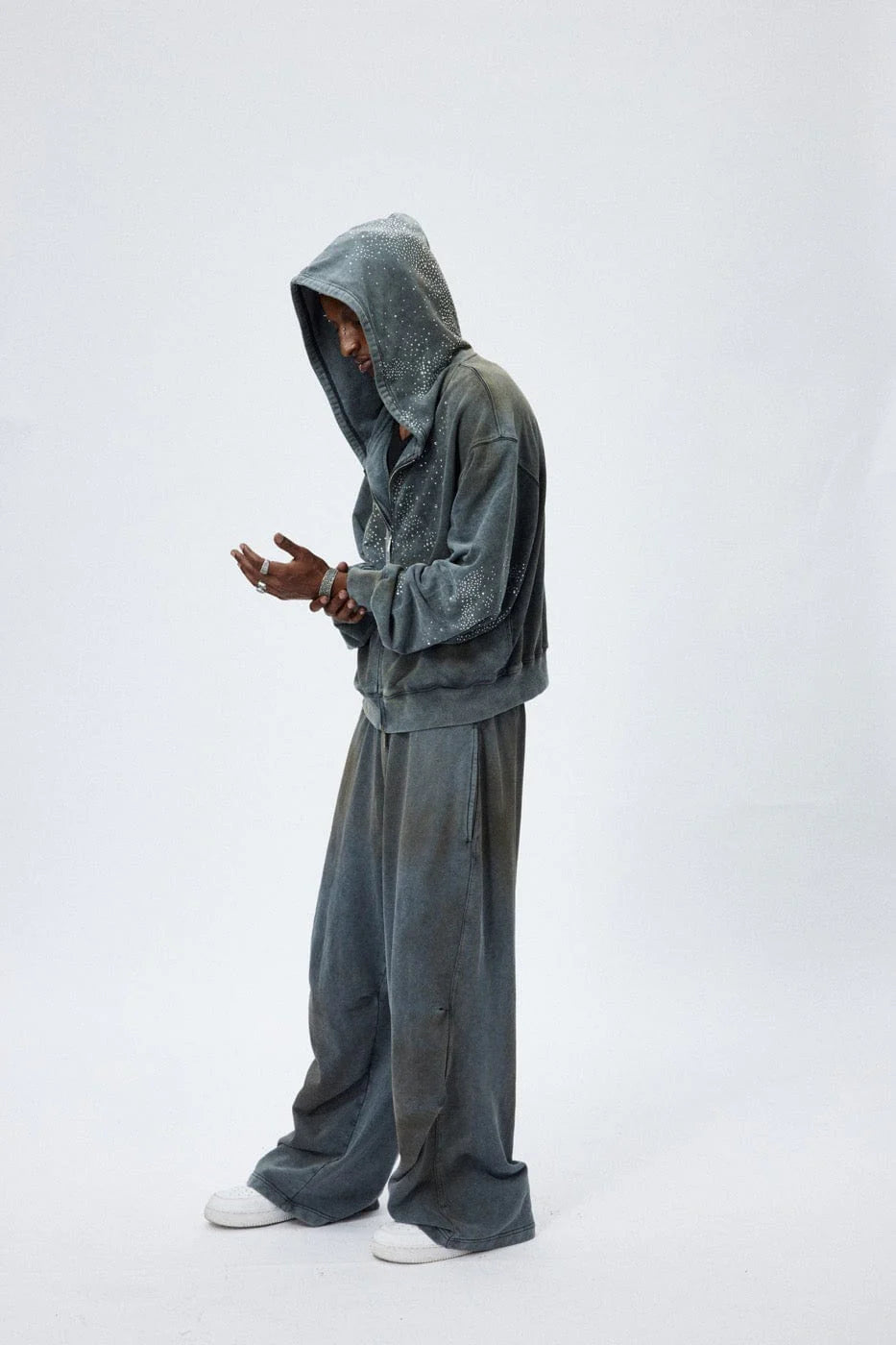 DND4DES Diamond Distressed Zip-Up Hoodie