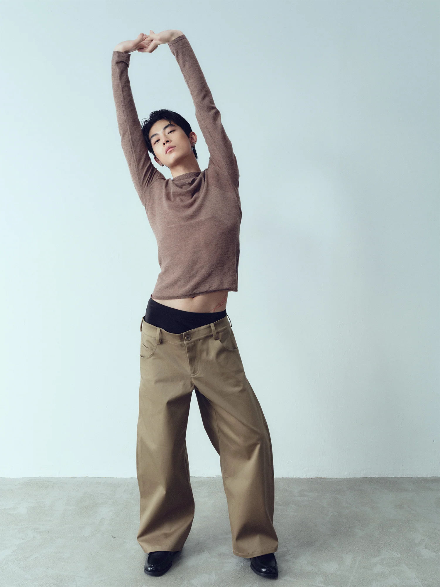 KADAKADA Dual-Waist Contrast Panel Trousers
