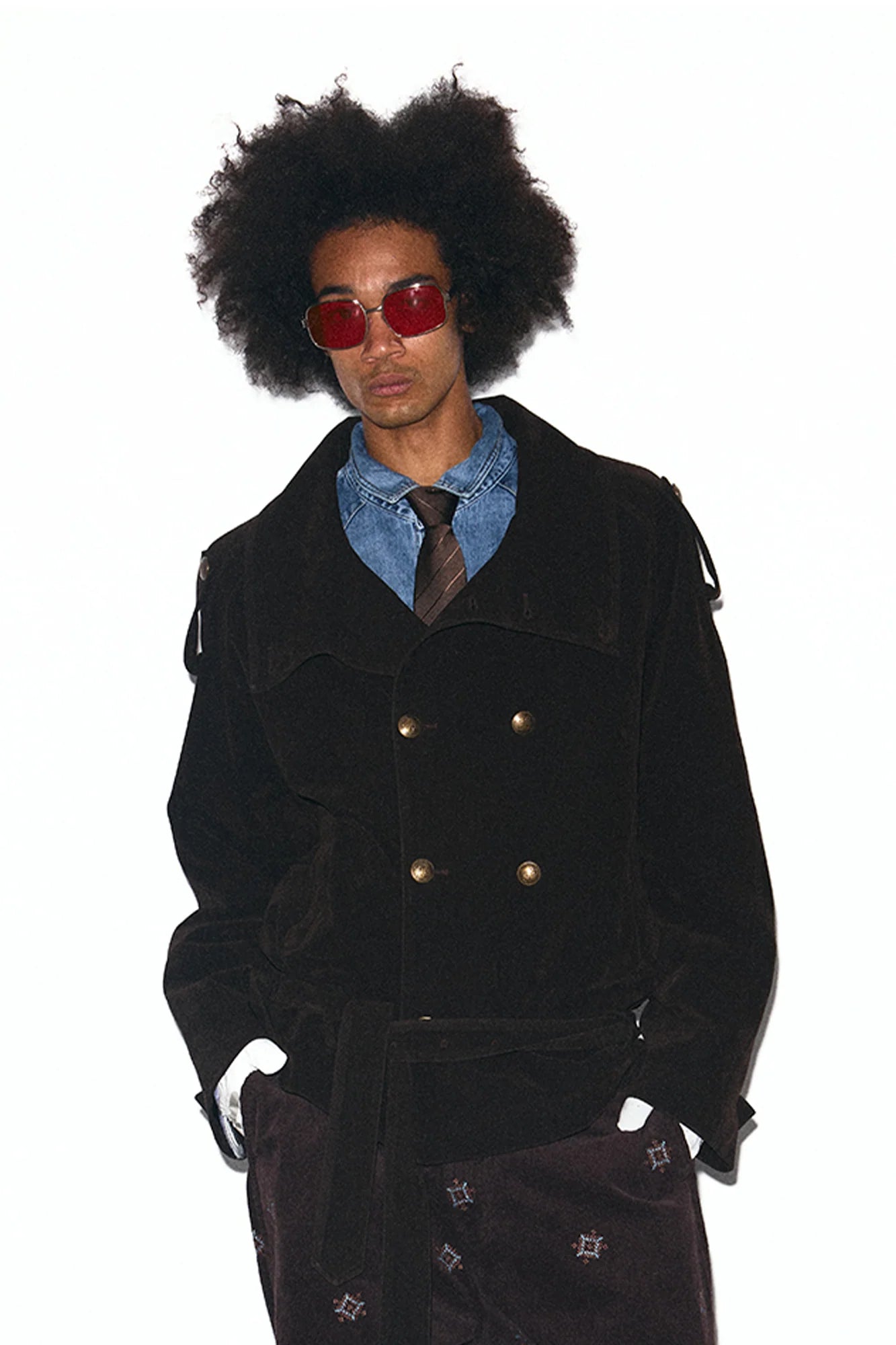 TRECLUB Velvet Double-Breasted Short Trench Jacket