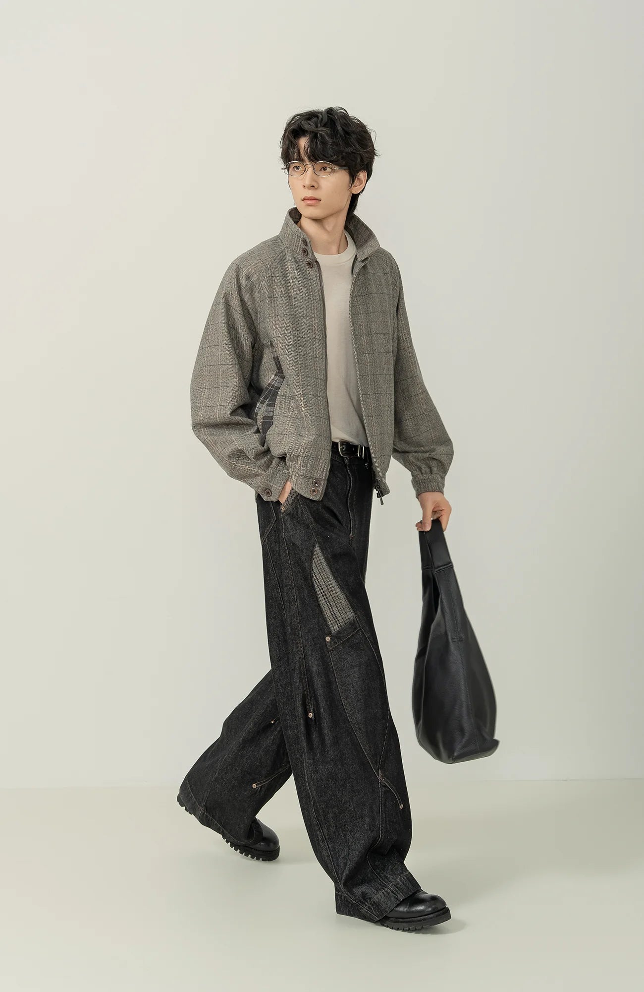 MOITIEDEPETALE Plaid Panels Wool-Blend Jacket
