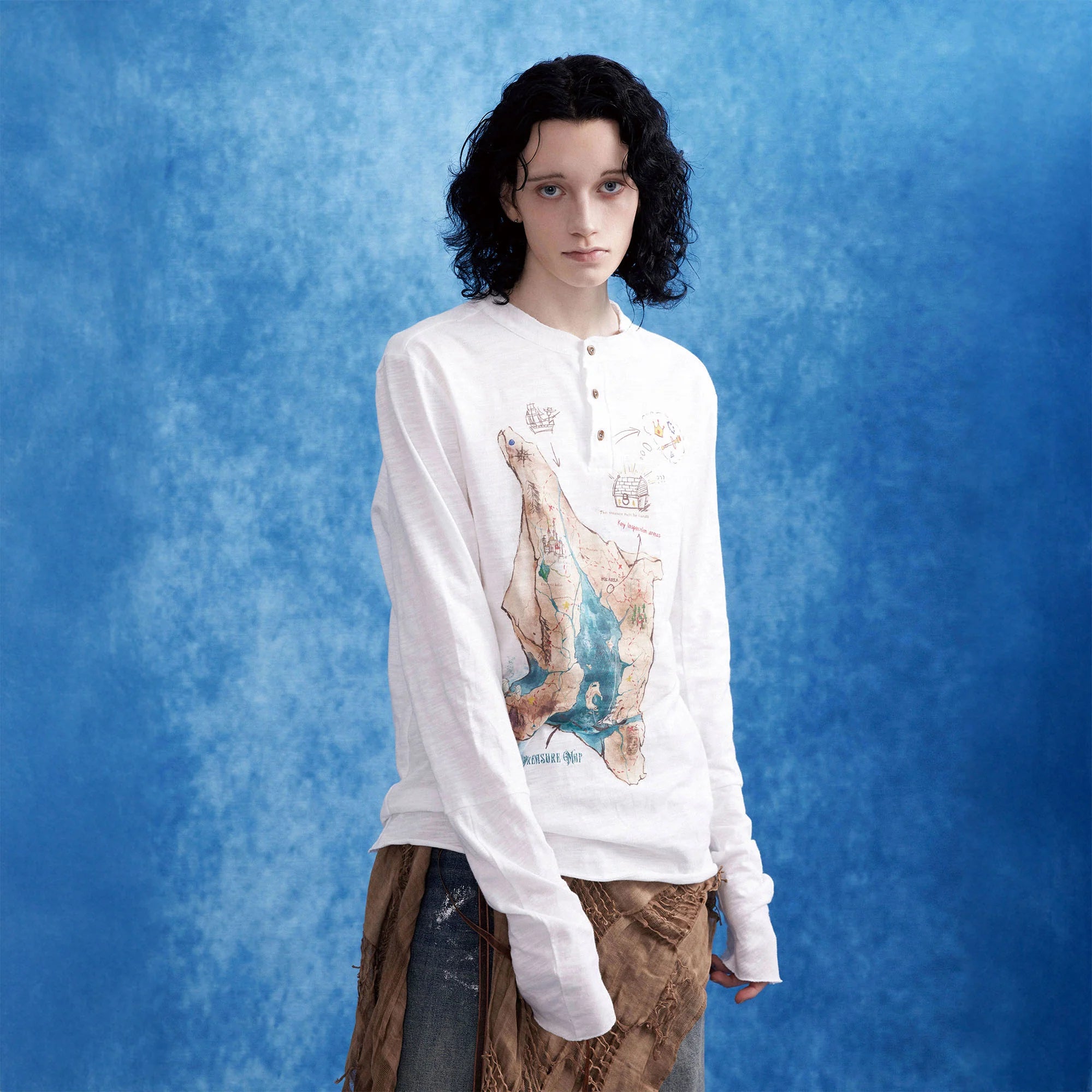 OIPWORD Treasure Map Henley Long-Sleeve Tee