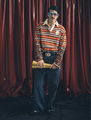 TRECLUB Badge Patch Graphic-Sleeves Striped Long-Sleeve Polo