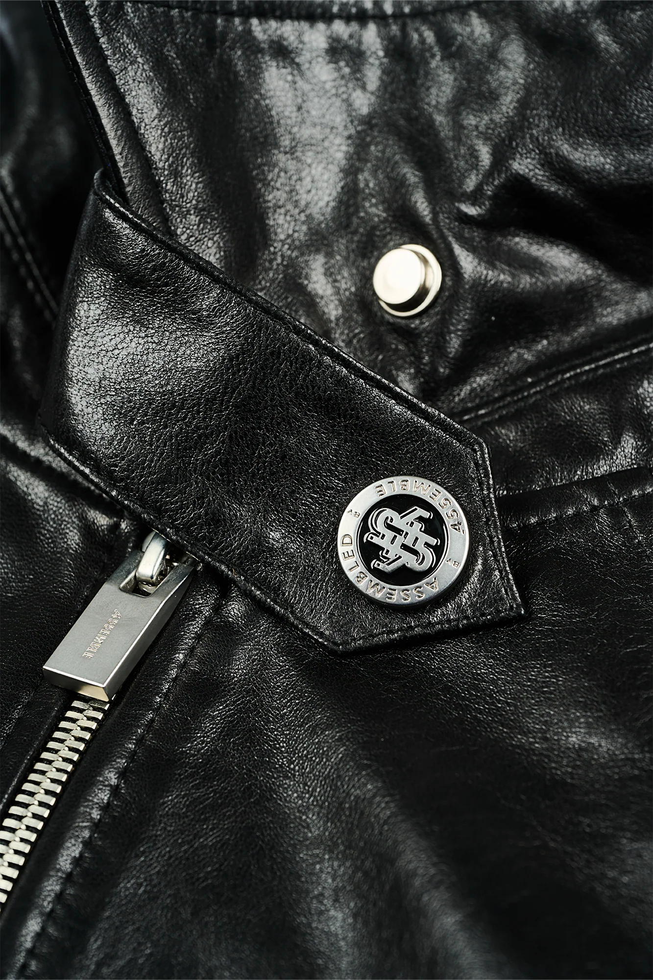 455EMBLE Glossy Leather Paneled Bomber Jacket
