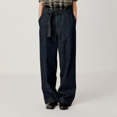 OPICLOTH Essential Washed Belted Wide-Leg Jeans