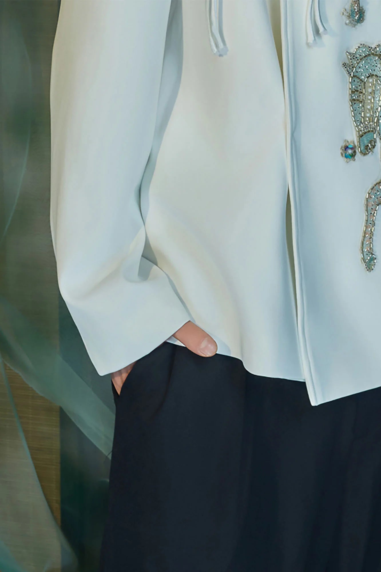 JIECHI Embroidery Horse Asymmetric Wrap Jacket