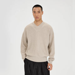 CATSSTAC Wheat-Weave V-Neck Oversized Sweater