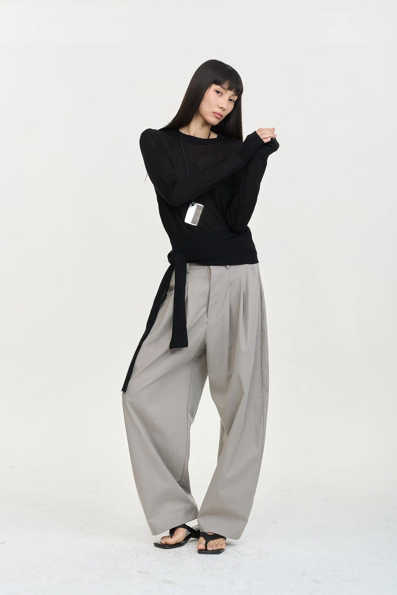 LEONSENSE Pleated Tencel Oversized Curved Pants