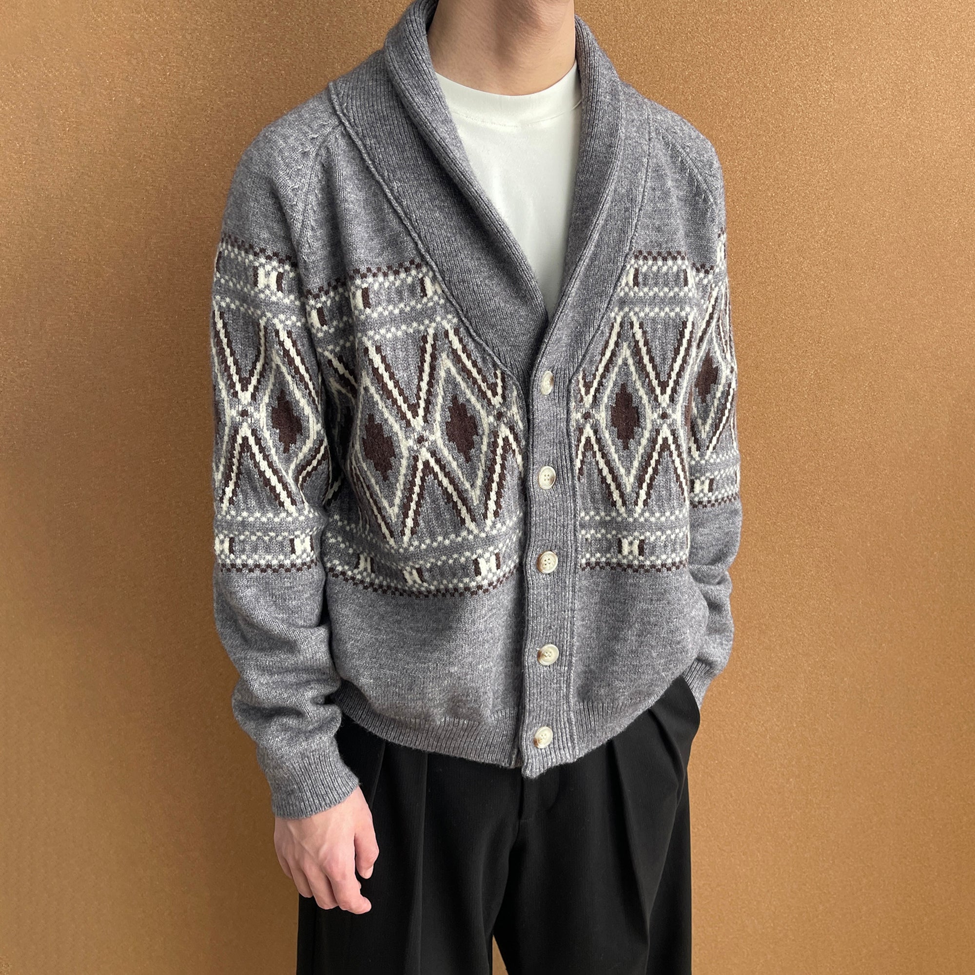OKAYTHXBYE Fair Isle Shawl Collar Cardigan