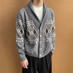 OKAYTHXBYE Fair Isle Shawl Collar Cardigan