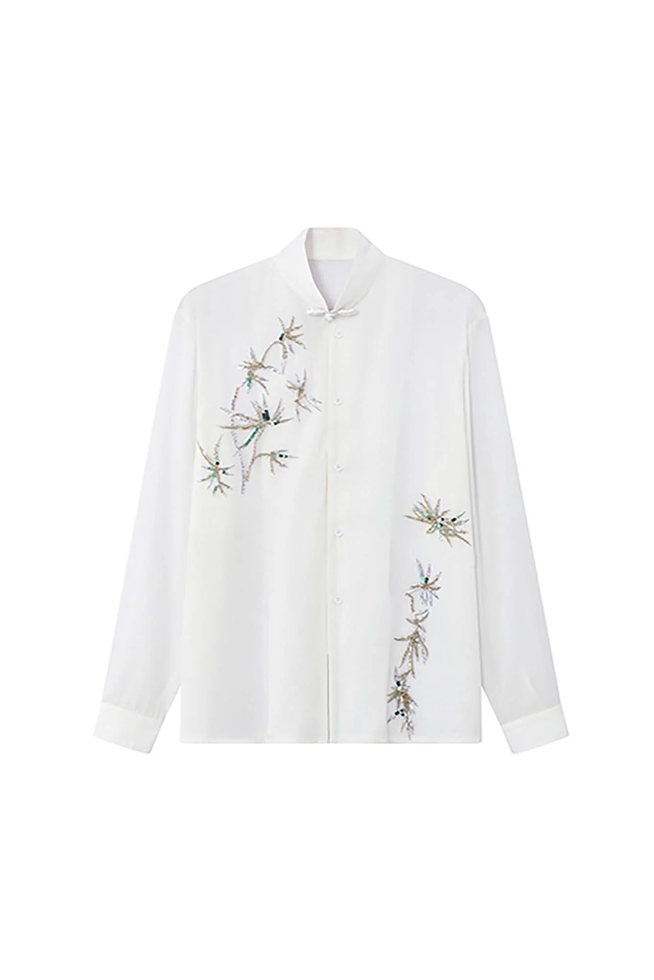 JIECHI Embroidered Bamboo Sheer Flowing Shirt