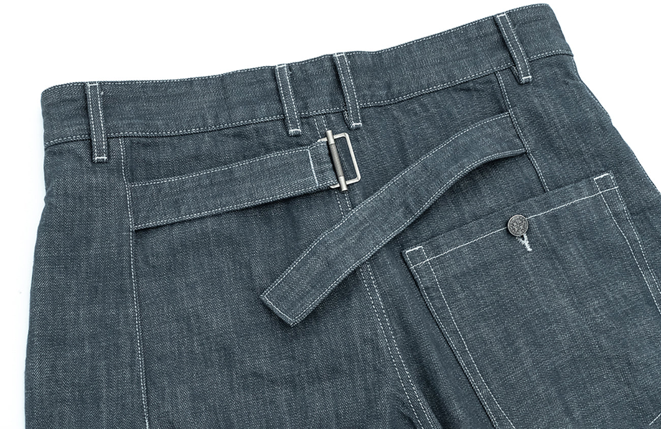 IN EXISTENCE Stitched Back-Belt Curved-Leg Jeans