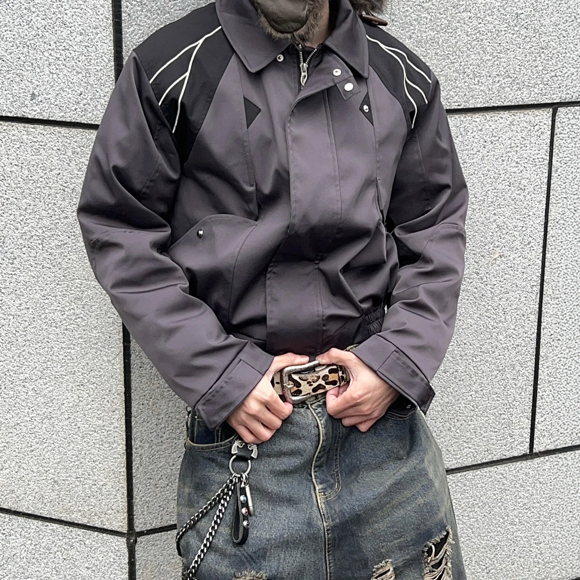 ESAIAS Satin Contrast Panel Puffer Jacket
