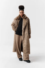 VANN VALRENCE Waxed Faux Fur Maxi Coat