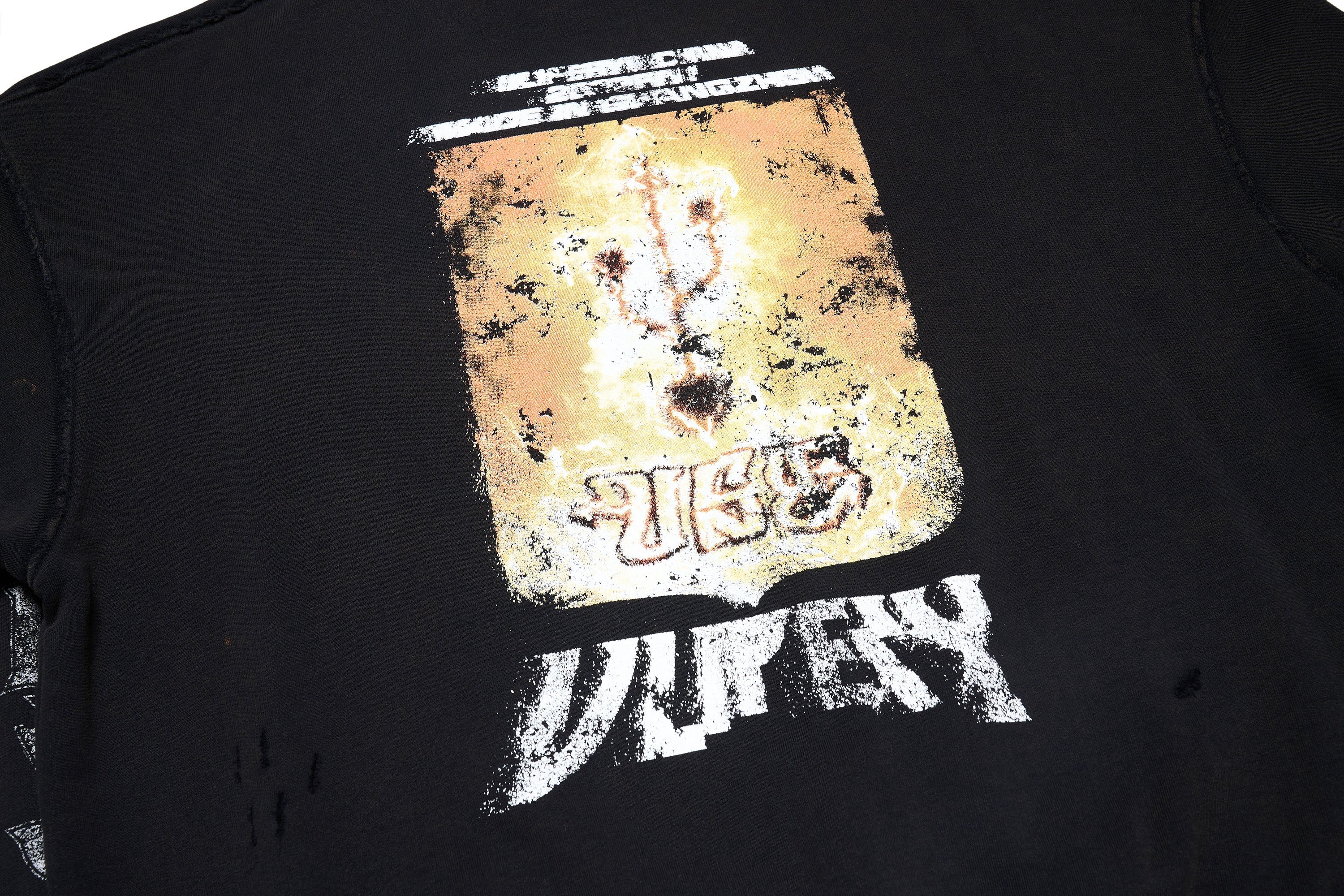 ULIPERY Distressed USB Graphic Long Sleeve Tee Black