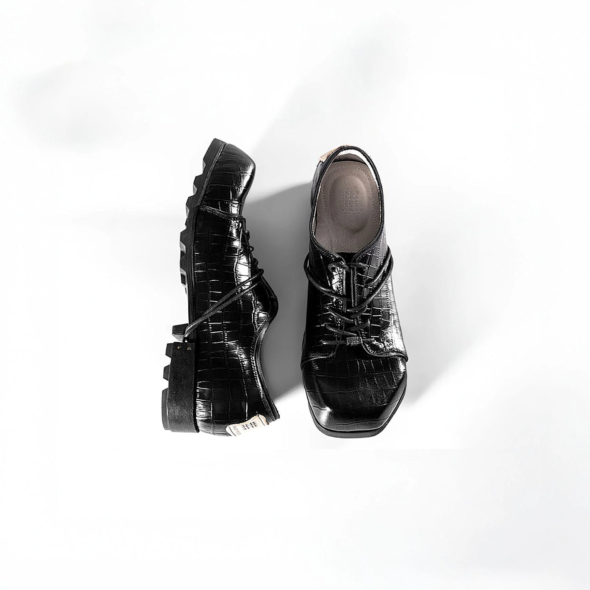 REWRITE Croc-Embossed Square-Toe Derby Shoes