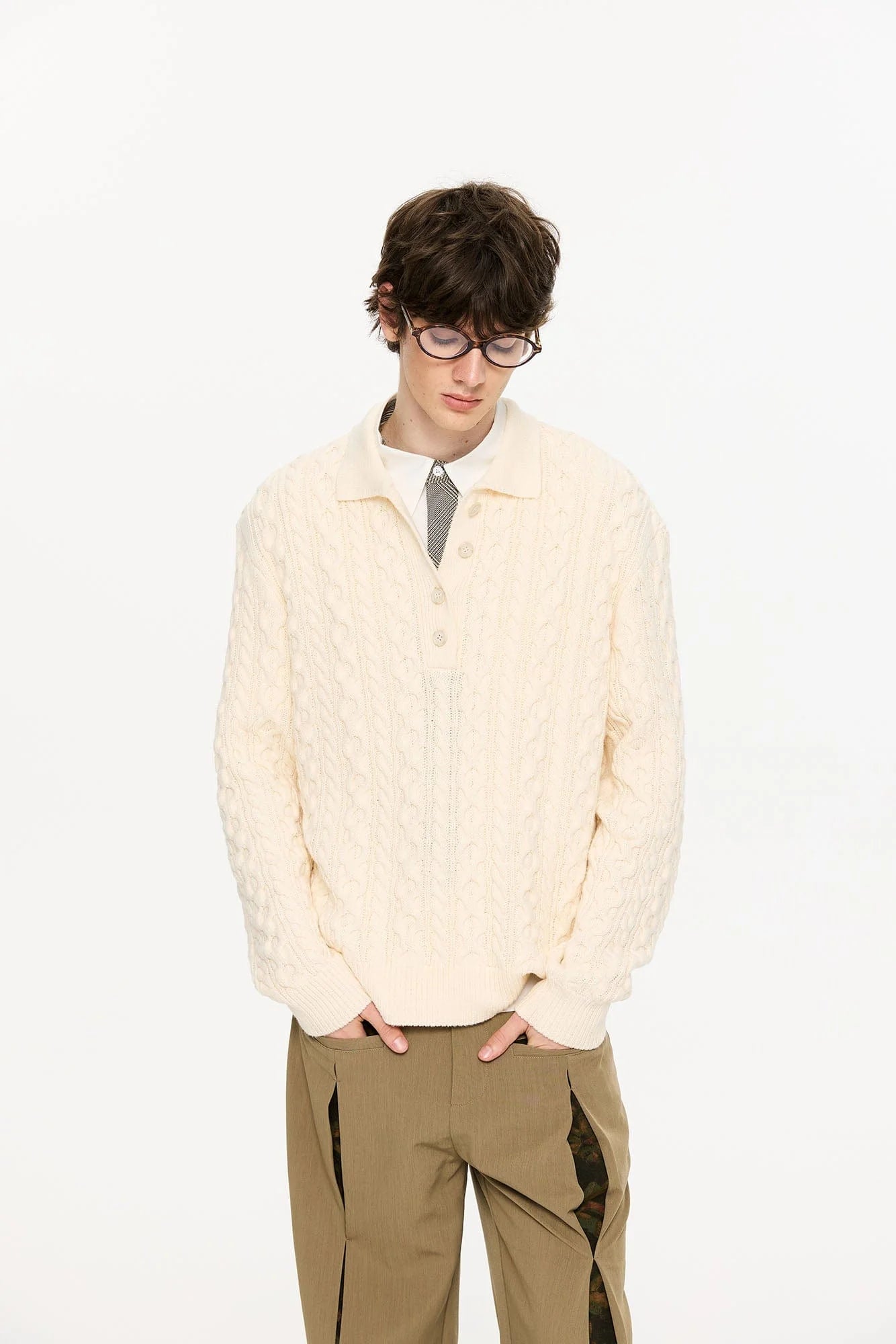 KREATE Cable Knit Polo Sweater