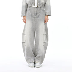 VANN VALRENCE Washed Riveted Curved-Seam Denim Pants
