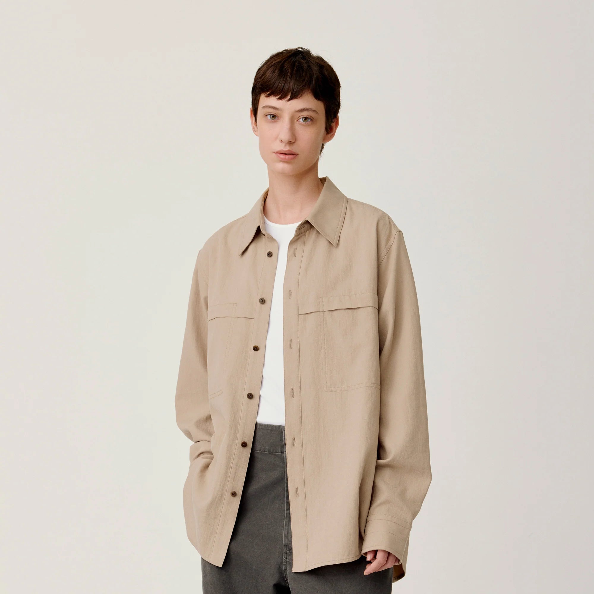 OPICLOTH Minimal Stitch Tencel-Blend Shirt