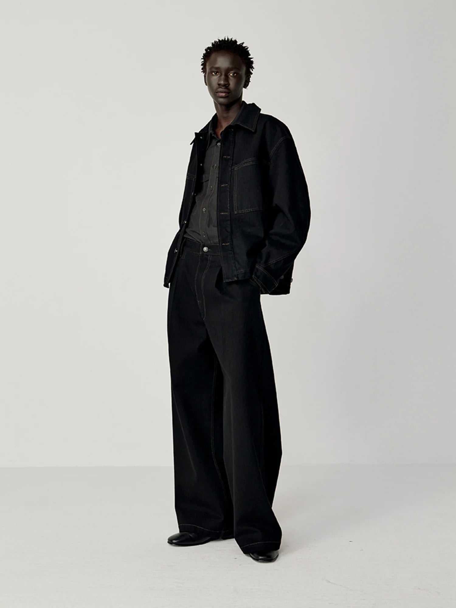 OPICLOTH Washed Patch-Pockets Curved-Cuffs Jacket