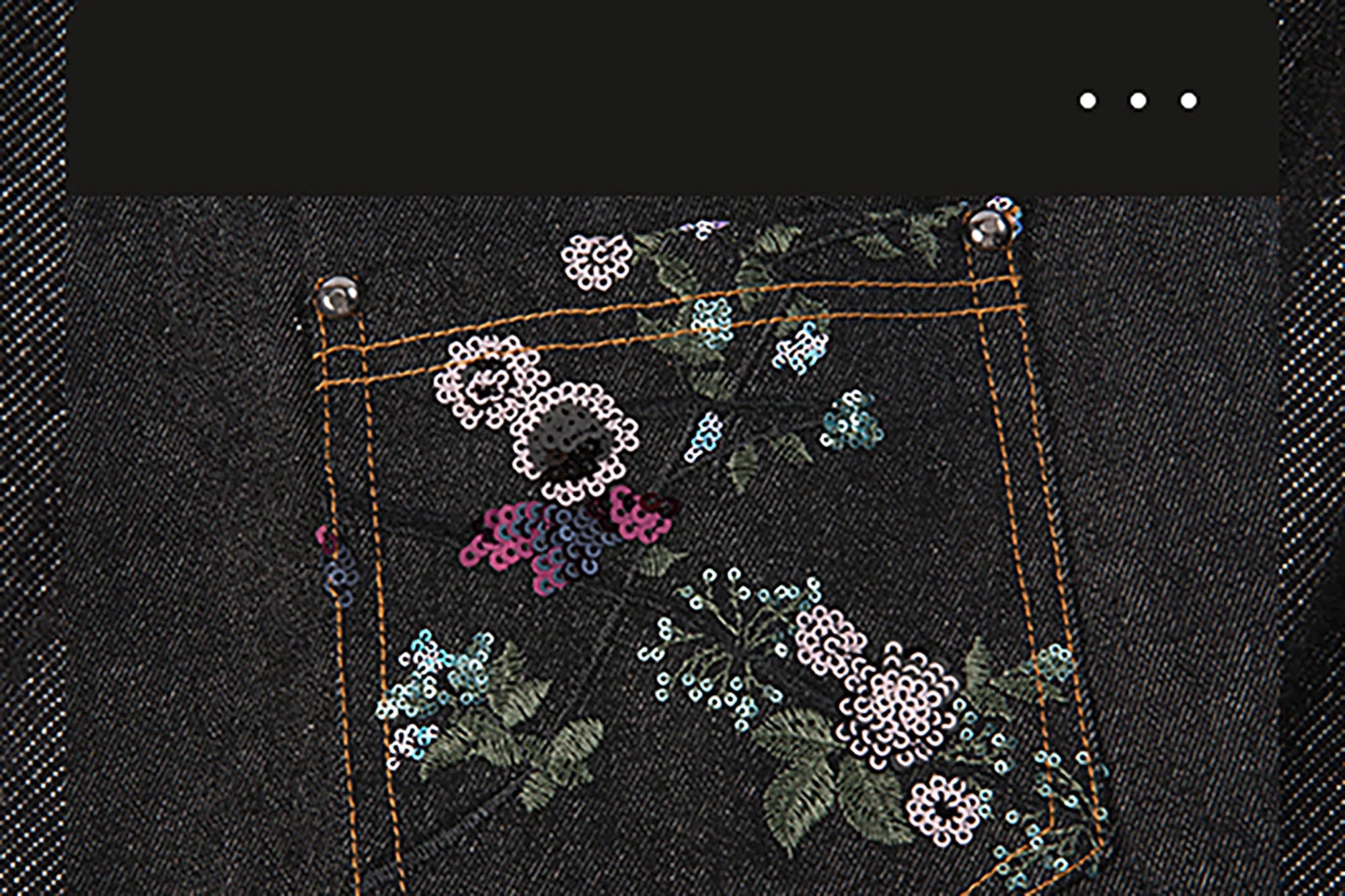 TUIMU Beaded Floral Embroidered Wide-Leg Denim Trousers
