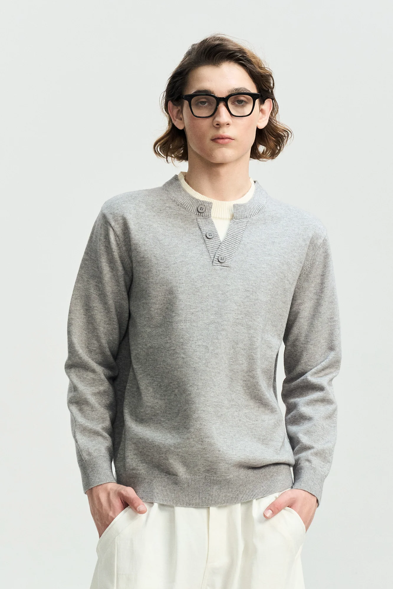 LEONSENSE Faux-Layered Henley Sweater