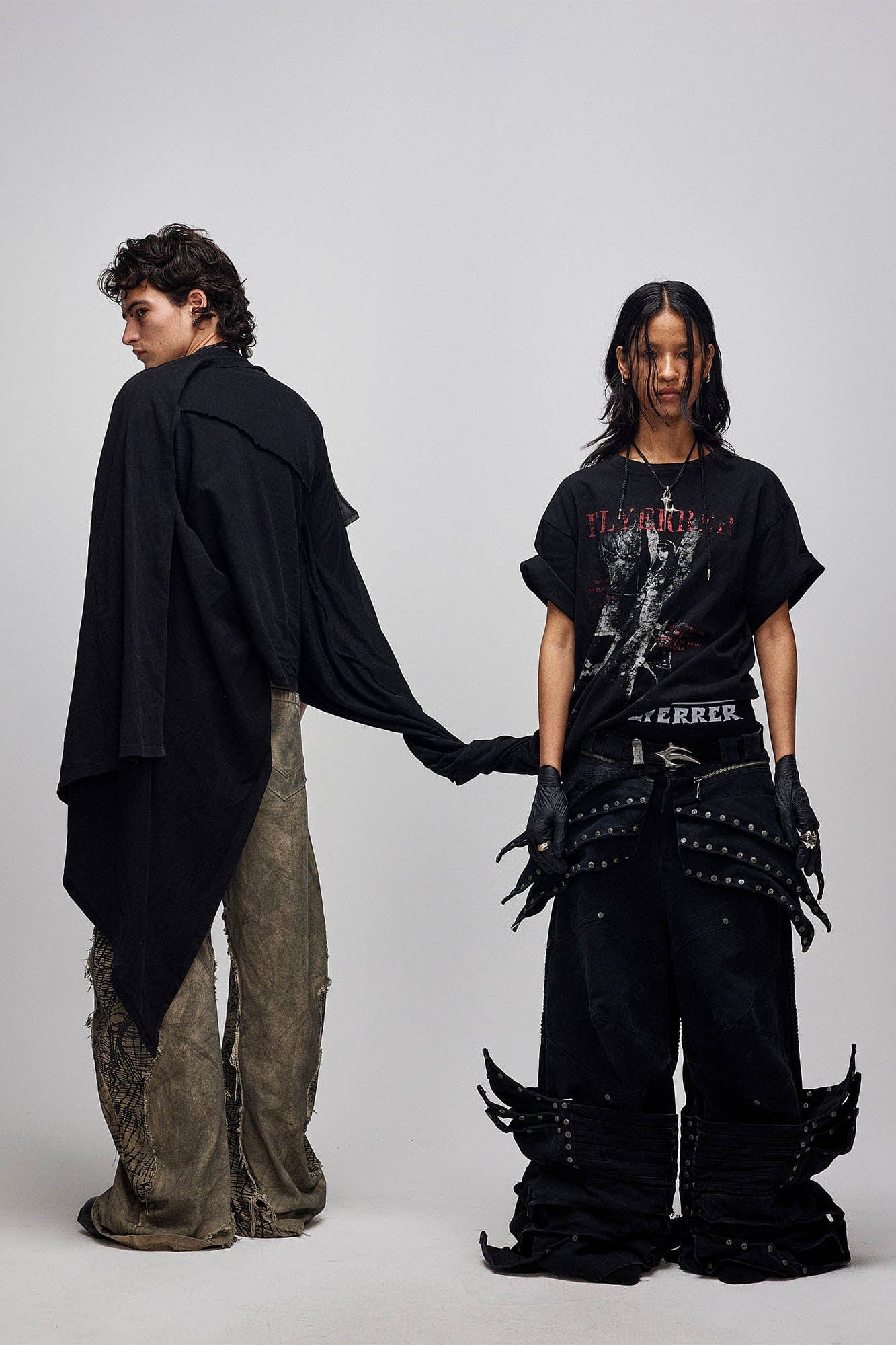 FLYERRER Asymmetrical Twin-Layer Draped T-Shirt