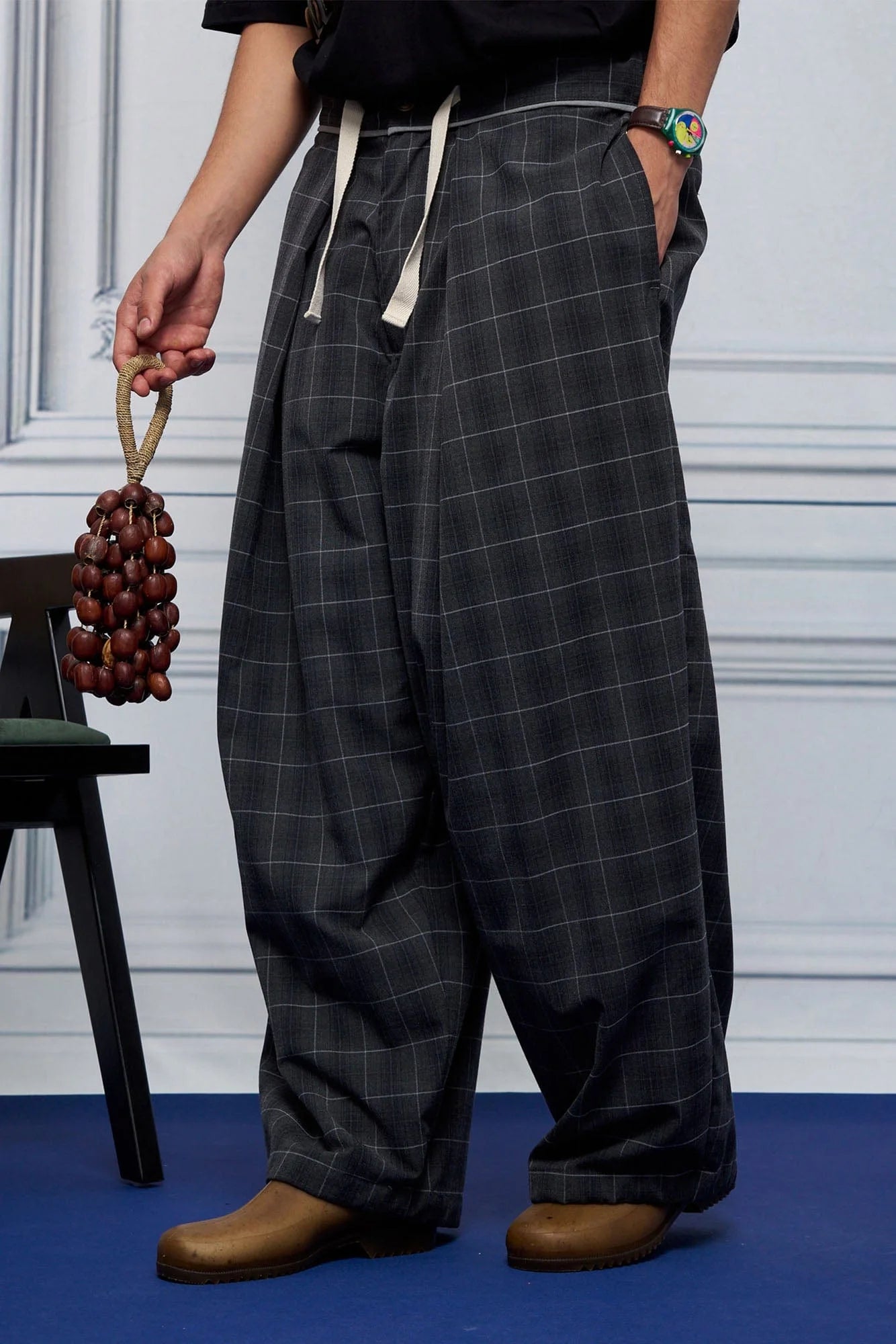 UNLIMITED MOTE Pleated Drawstring Wide-Leg Pants