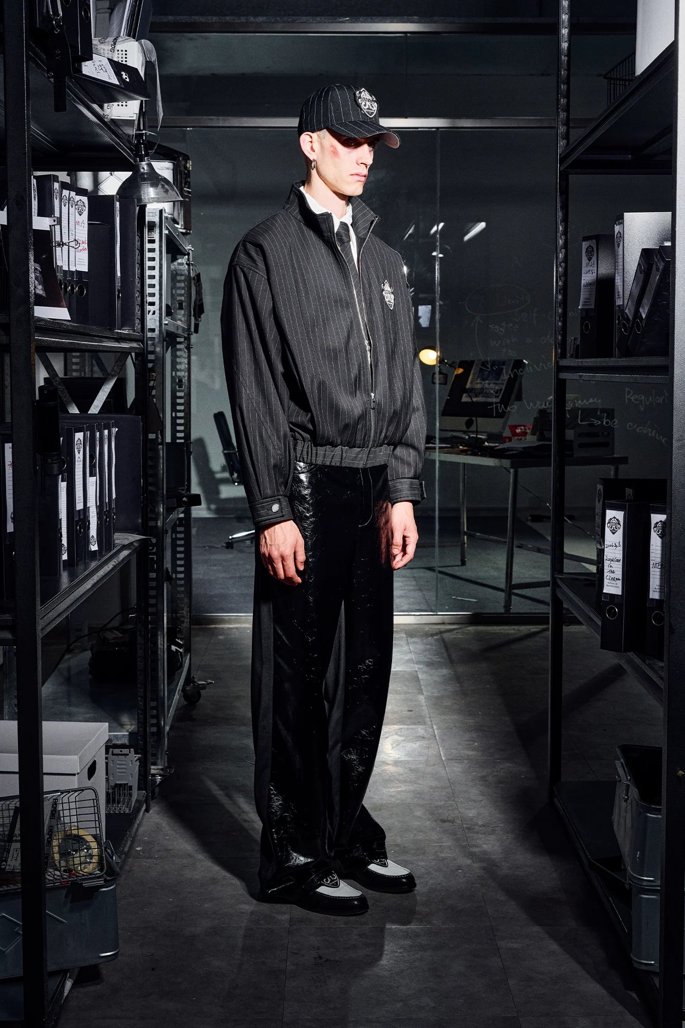 455EMBLE Pinstripe Badge Wool-Blend Blouson Jacket
