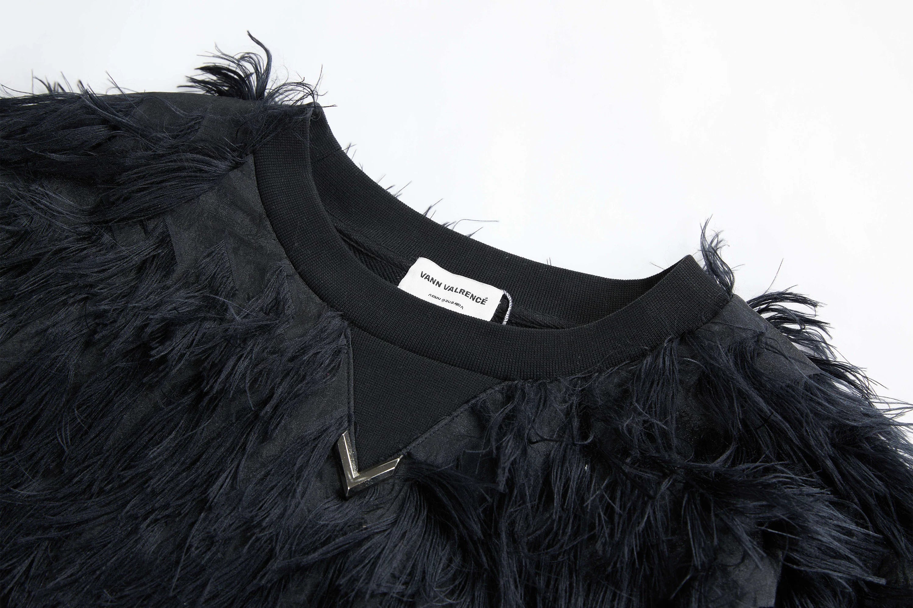 VANN VALRENCE Double-Layer Feathered Crewneck Sweatshirt