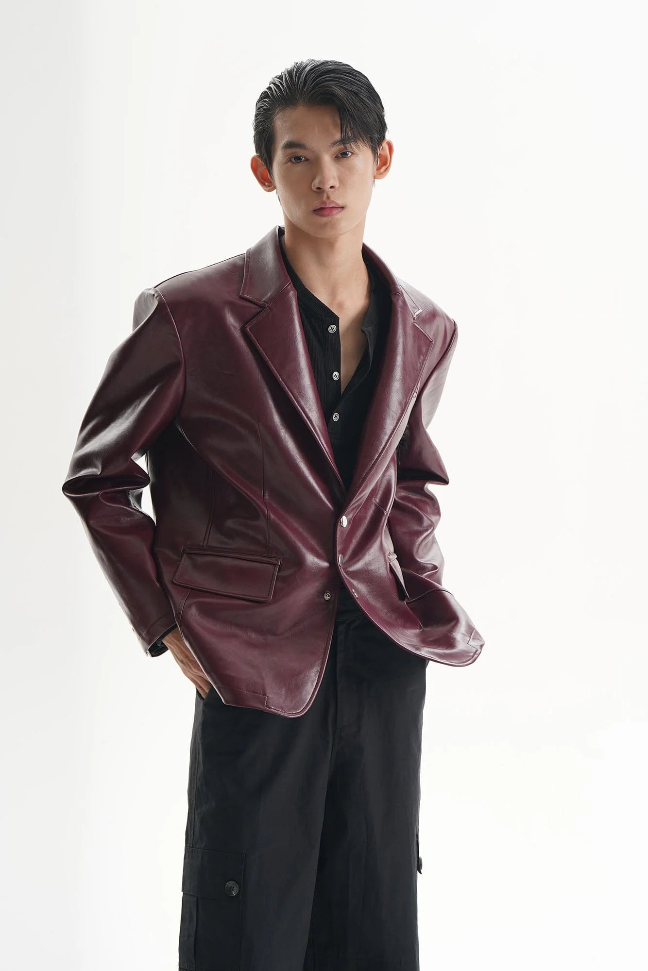 ORAL UTOPIA Glossy PU Blazer Ancora Red