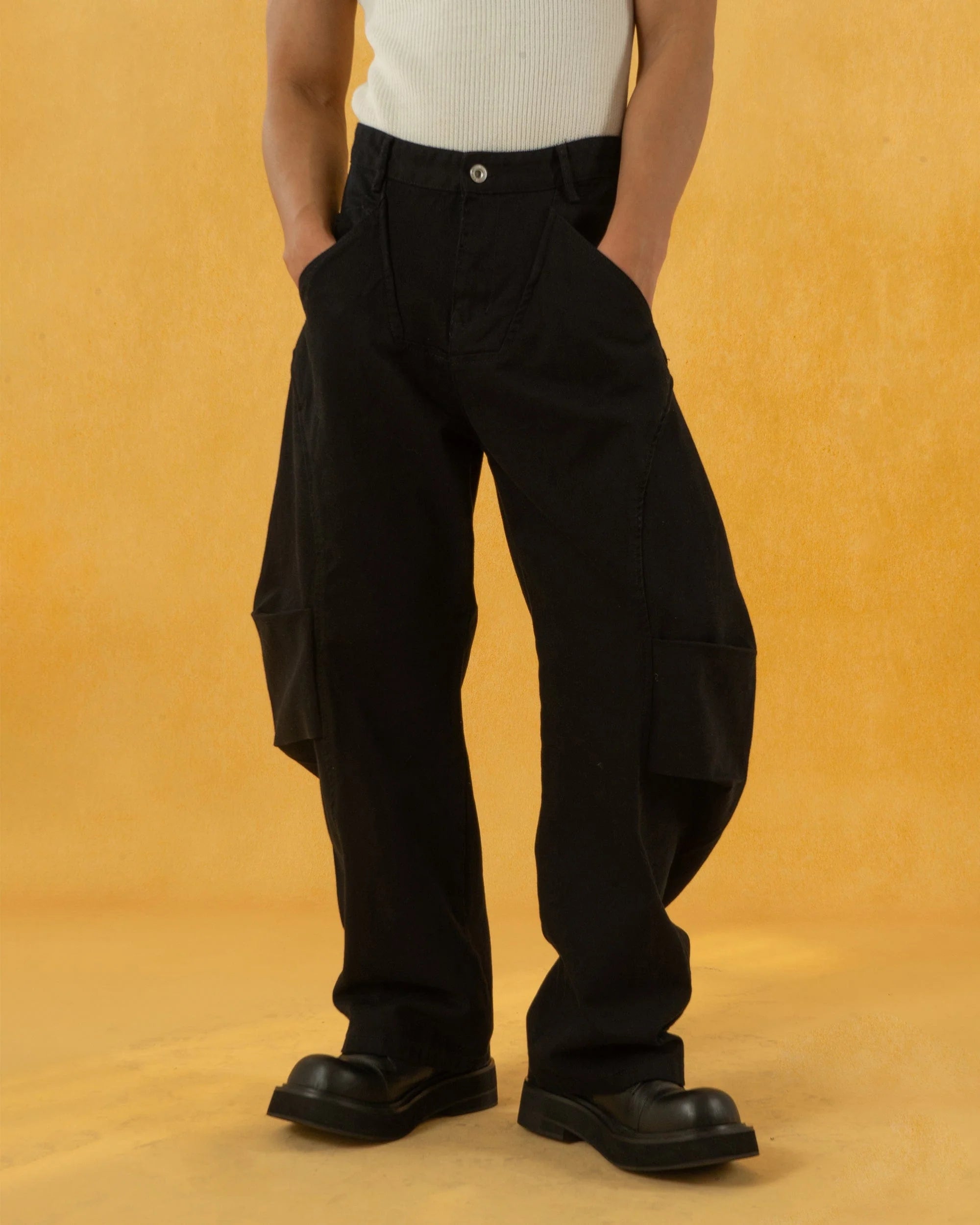 CLP Deconstructed Pleated Button Wide-Leg Pants