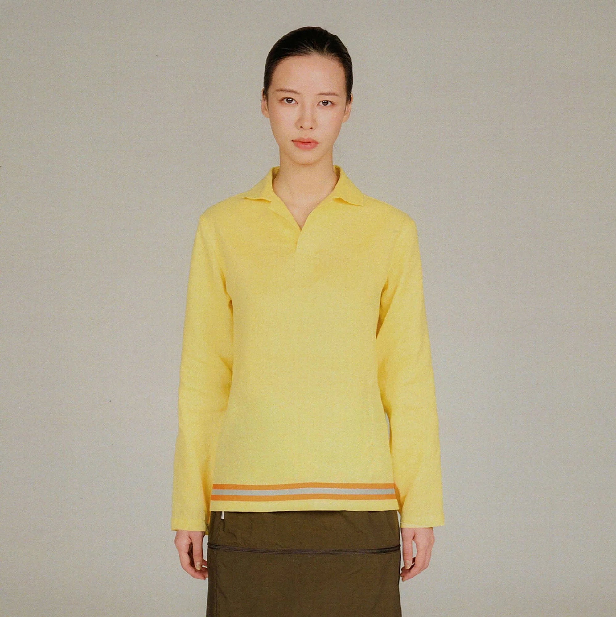 URBAN+FOREST Linen Reflective Trim Long-Sleeve Polo